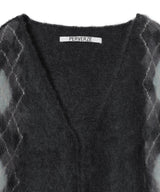 Wide Slit Argyle Line Cardigan