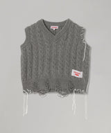 Label Cable Knitted Vest-Charles Jeffrey Loverboy-Forget-me-nots Online Store