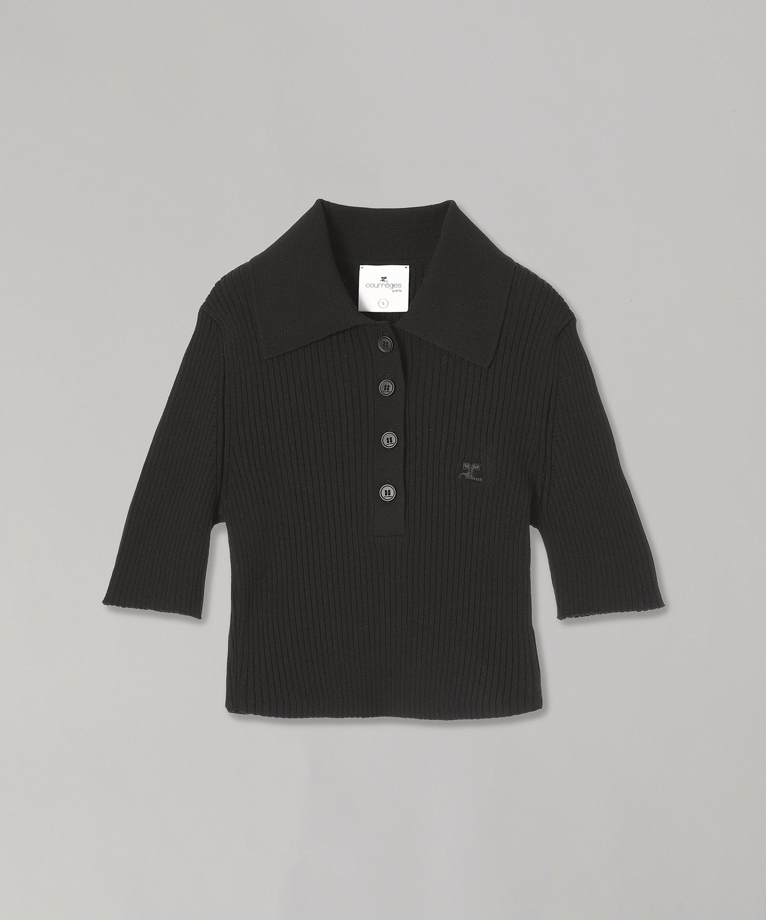 美品❣️ courrege21 クレージュ 長袖 ベロア素材 黒 y2k 【M】 Ac Rib Knit Cropped Polo ｜クレージュ(courrèges)｜Forget-me-nots