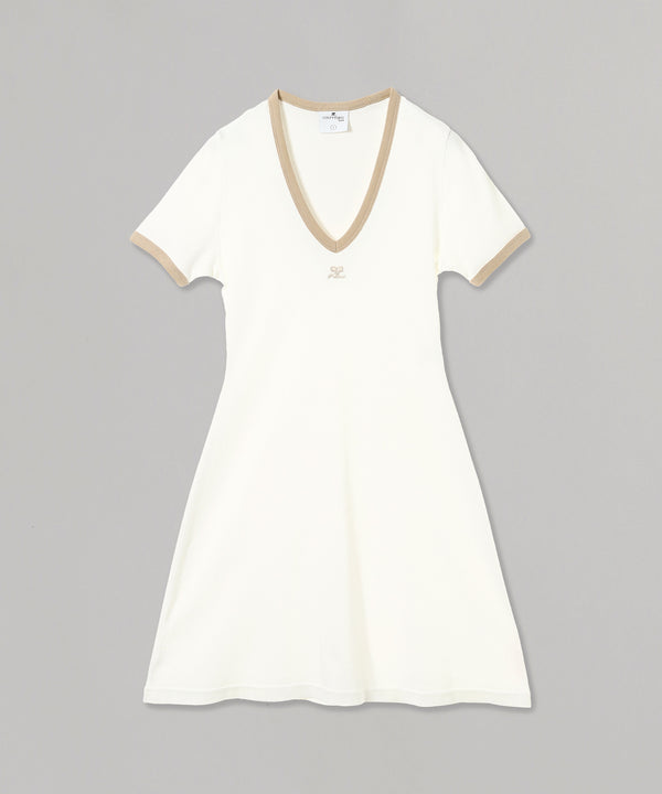 Contrast V Neck Mini Dress-courrèges-Forget-me-nots Online Store