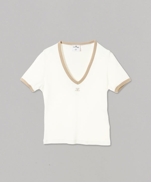 Contrast V Neck T-Shirt-courrèges-Forget-me-nots Online Store