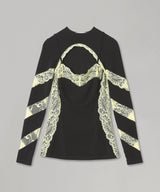 Draped Jersey & Lace Ls Crewneck Top-Marine Serre-Forget-me-nots Online Store