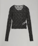 Moonogram Mesh Flock Ls Cropped Top-Marine Serre-Forget-me-nots Online Store