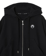 Moon Logo Fleece Cropped Zipped Hoodie-Marine Serre-Forget-me-nots Online Store