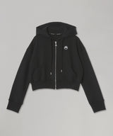 Moon Logo Fleece Cropped Zipped Hoodie-Marine Serre-Forget-me-nots Online Store