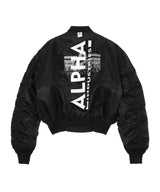 Technical Nylon Black Rhinestone Bomber