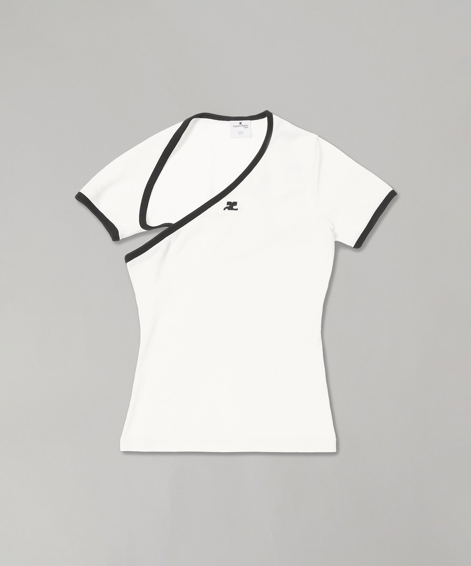 【Courréges】クレージュ ショート丈 半袖 Tシャツ グレー 黒 Courréges】クレージュ ショート丈 半袖 Tシャツ グレー 黒