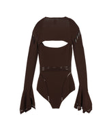 Mesh Knit Shaped-Neck Bodysuit-FETICO-Forget-me-nots Online Store