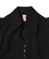 Puff-Sleeved Cotton Satin Shirt-FETICO-Forget-me-nots Online Store