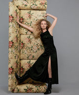 Solid Satin Gathered Long Dress-GANNI-Forget-me-nots Online Store