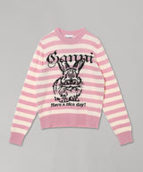 Striped Graphic Wool Mix Bunny Crewneck-GANNI-Forget-me-nots Online Store