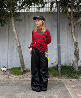 Coated Wide Tuck Pants-Forget-me-nots-Forget-me-nots Online Store