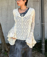 Lace Long Sleeve Blouse-Forget-me-nots-Forget-me-nots Online Store