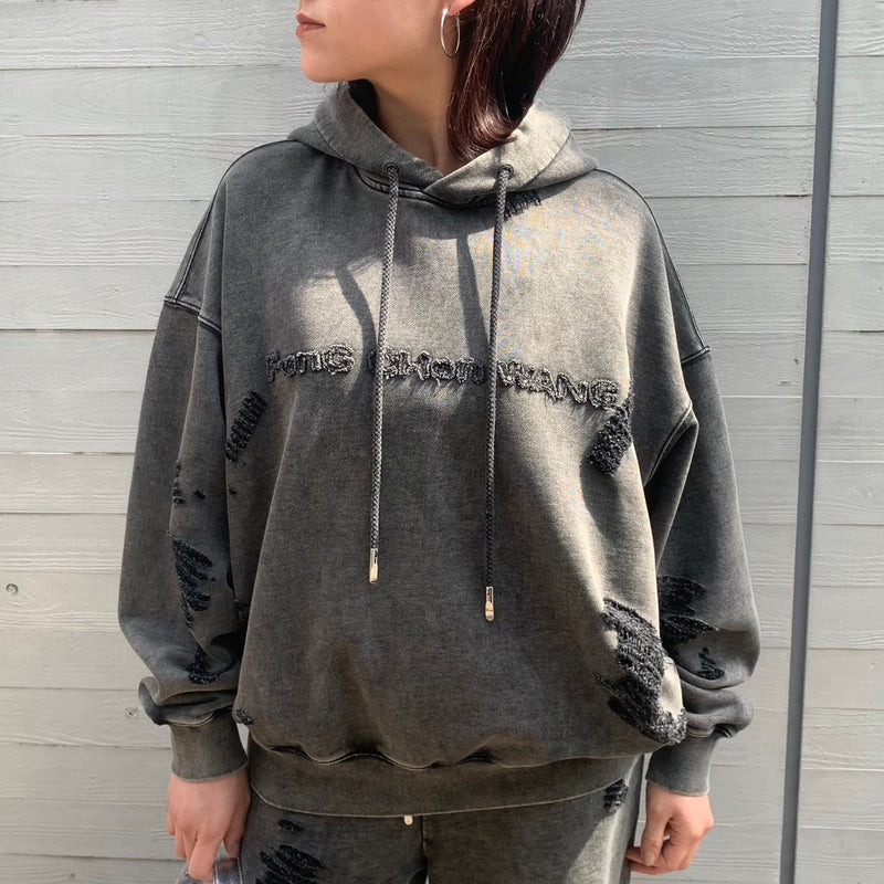 Grey Ripped Jersy Hoodie-Feng Chen Wang-Forget-me-nots Online Store