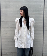 Puff-Sleeved Cotton Satin Shirt-FETICO-Forget-me-nots Online Store