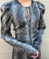 Printed Satin Ruched Midi Dress-GANNI-Forget-me-nots Online Store