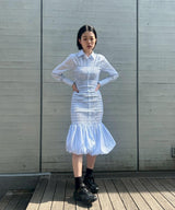 Striped Poplin Midi Skirt With Bubble Hem-CONSTANÇA ENTRUDO-Forget-me-nots Online Store