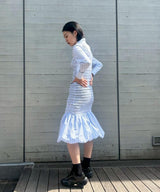 Striped Poplin Midi Skirt With Bubble Hem-CONSTANÇA ENTRUDO-Forget-me-nots Online Store