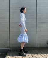 Striped Poplin Midi Skirt With Bubble Hem-CONSTANÇA ENTRUDO-Forget-me-nots Online Store