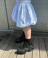 Striped Poplin Midi Skirt With Bubble Hem-CONSTANÇA ENTRUDO-Forget-me-nots Online Store