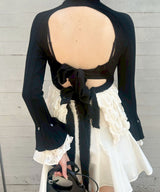 Back Open Smocking Contrast Top-rokh-Forget-me-nots Online Store