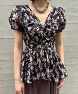 Puff Sleeve Gathered Blouse-FETICO-Forget-me-nots Online Store