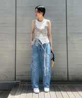 Broderie Anglaise Denim Carpenter Jeans-GANNI-Forget-me-nots Online Store