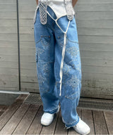 Broderie Anglaise Denim Carpenter Jeans-GANNI-Forget-me-nots Online Store