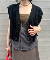 Lambs-Wool Layered Knit Vest-PERVERZE-Forget-me-nots Online Store