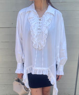 Ruffle Trim Blouse-OPEN YY-Forget-me-nots Online Store