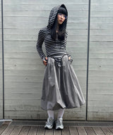 Baloon Pleats Belted Skirt-Forget-me-nots-Forget-me-nots Online Store