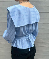 Rose Jaquard Stripe Sailor Collar Blouse-FETICO-Forget-me-nots Online Store