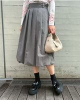 Baloon Pleats Belted Skirt-Forget-me-nots-Forget-me-nots Online Store