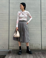 Baloon Pleats Belted Skirt-Forget-me-nots-Forget-me-nots Online Store