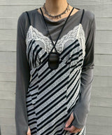 Lace Jaquard Stripe Slip Dress-FETICO-Forget-me-nots Online Store