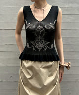 Damask-Pattern Rib Knit Sleeve-FETICO-Forget-me-nots Online Store