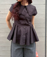 Stretch Cotton Peter Pan Collar Shirt-GANNI-Forget-me-nots Online Store