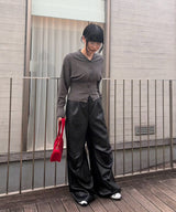 Coated Wide Tuck Pants-Forget-me-nots-Forget-me-nots Online Store