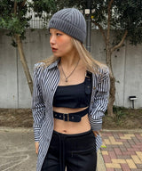 Stripe Cotton Oversized Tie String Shirt-GANNI-Forget-me-nots Online Store