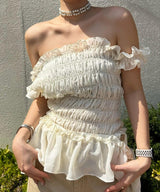Smocking Off Shoulder Top-rokh-Forget-me-nots Online Store
