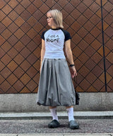 Baloon Pleats Belted Skirt-Forget-me-nots-Forget-me-nots Online Store