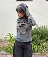 Damaged Overlay Hoodie-LOADINGROOM-Forget-me-nots Online Store