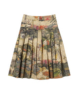 Printed Denim Pleated Skirt-CONSTANÇA ENTRUDO-Forget-me-nots Online Store