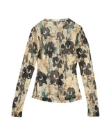 Printed Marl Mesh Long Sleeve Top-GANNI-Forget-me-nots Online Store