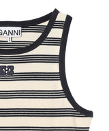 Striped Soft Cotton Rib Tank Top-GANNI-Forget-me-nots Online Store
