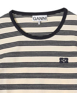 Striped Soft Cotton Rib Long Sleeve T-Shirt-GANNI-Forget-me-nots Online Store