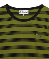Striped Soft Cotton Rib Long Sleeve T-Shirt-GANNI-Forget-me-nots Online Store