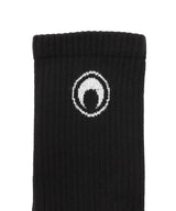 Moon Logo Ribbed Knit Crew Socks-Marine Serre-Forget-me-nots Online Store