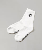 Moon Logo Ribbed Knit Crew Socks-Marine Serre-Forget-me-nots Online Store