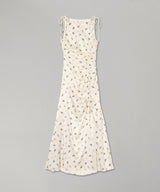 Printed Satin Gathered Long Dress-GANNI-Forget-me-nots Online Store